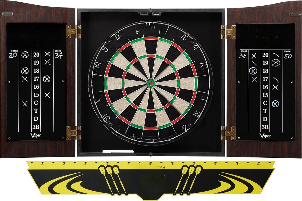 Vault Dartboard Cabinet Set Walnut Finish