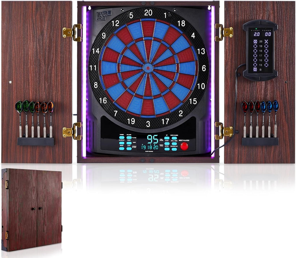 Soft Tip Dart Board Cabinet Set With Light Strips