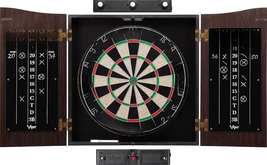 Vault Dartboard Cabinet Set Walnut Finish