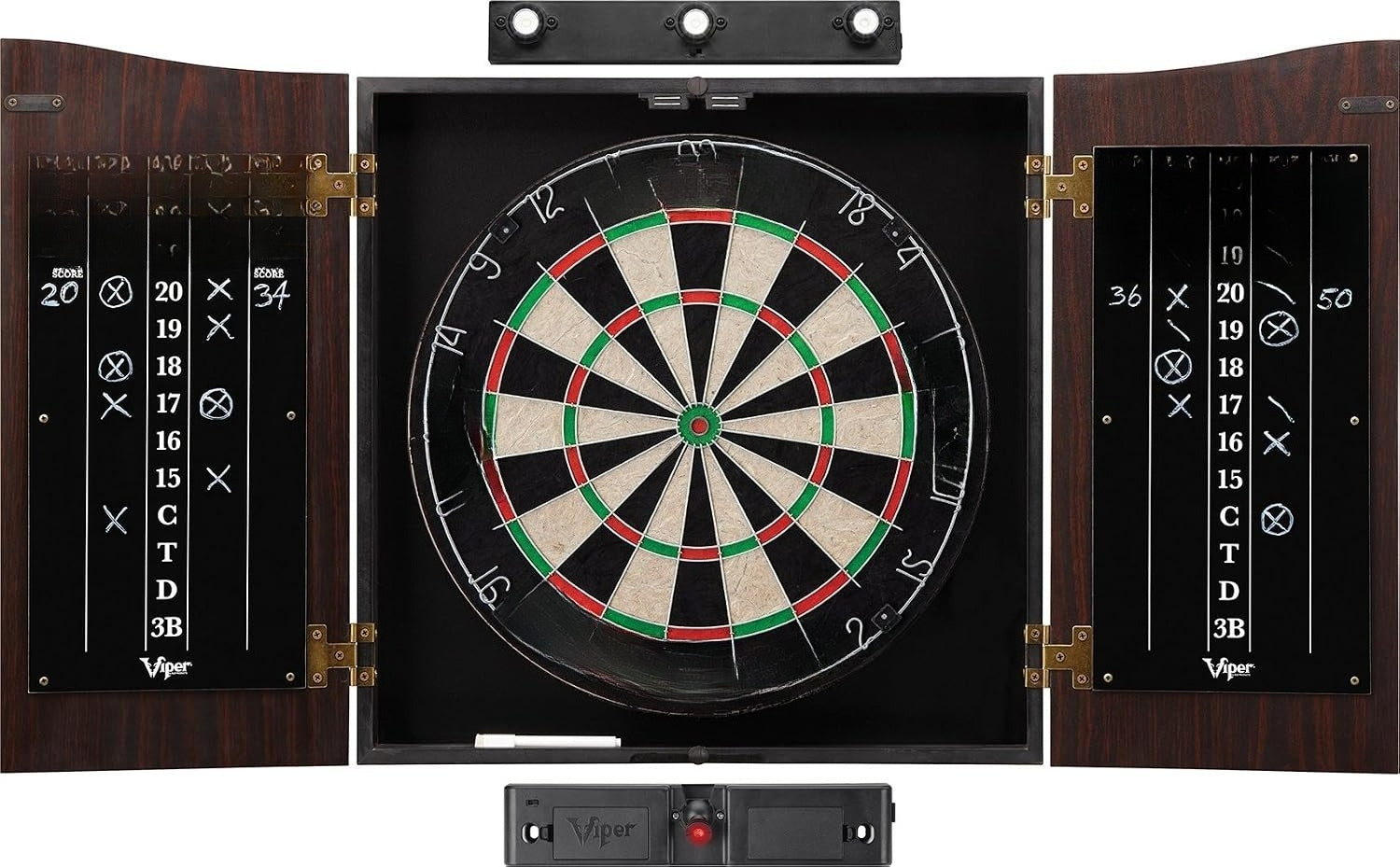 Vault Dartboard Cabinet Set Walnut Finish