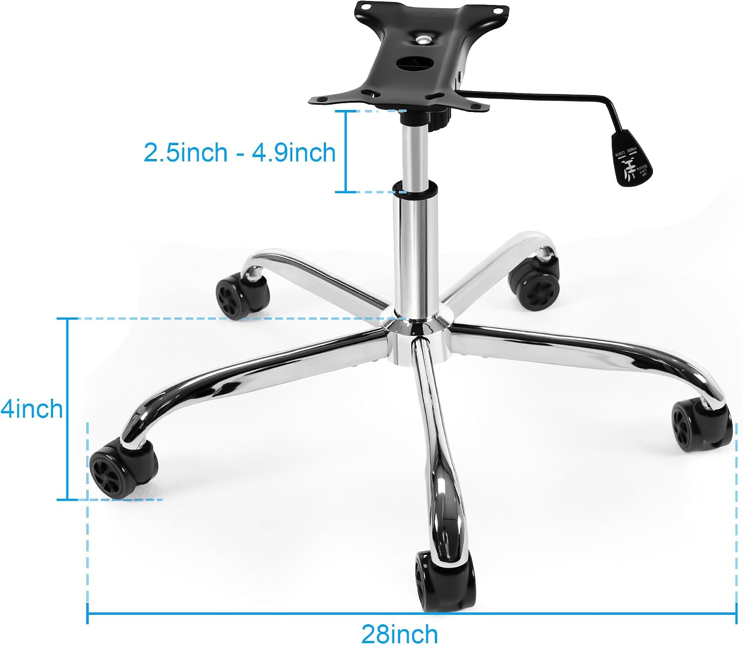 Metal Gaming Chair Base Replacement Set Silver