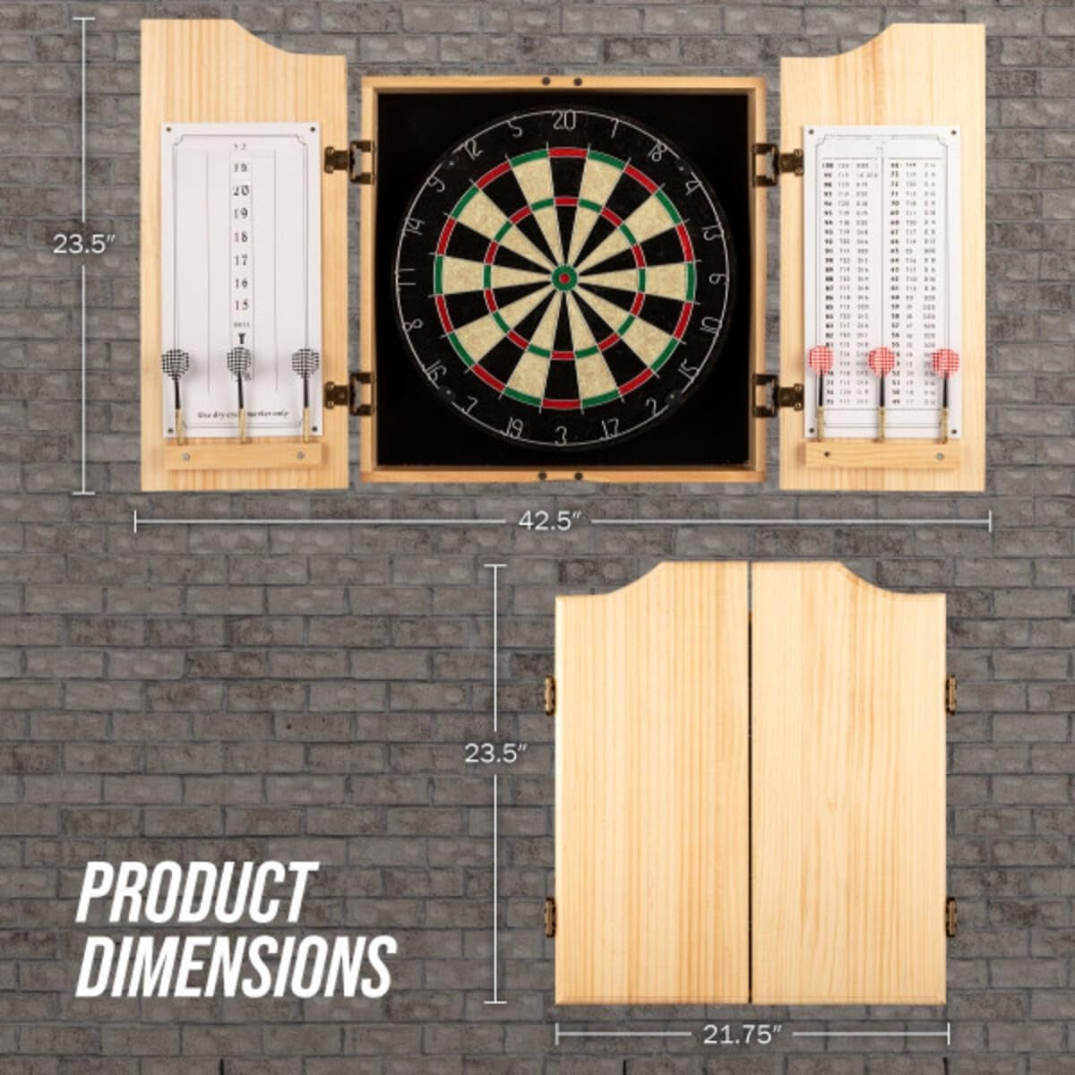 Pinewood Dart Board Cabinet Set