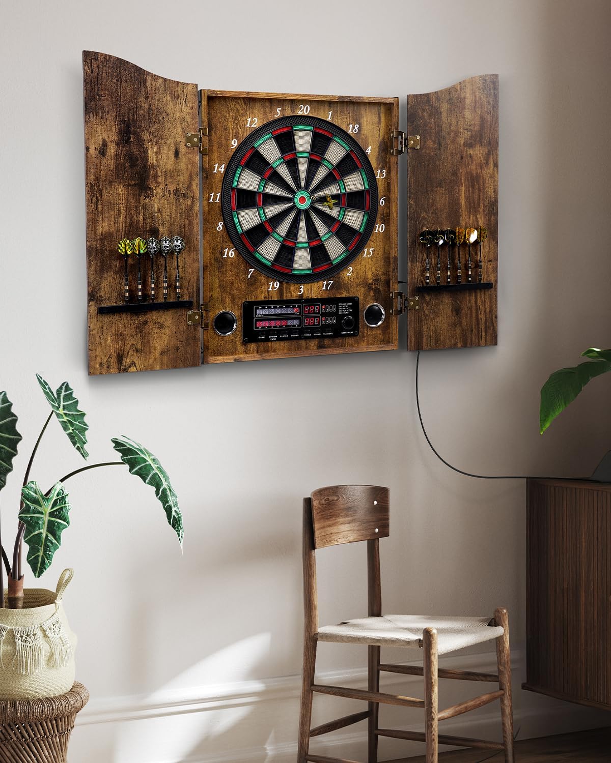 Soft Tip Dart Board Cabinet Set Vintage