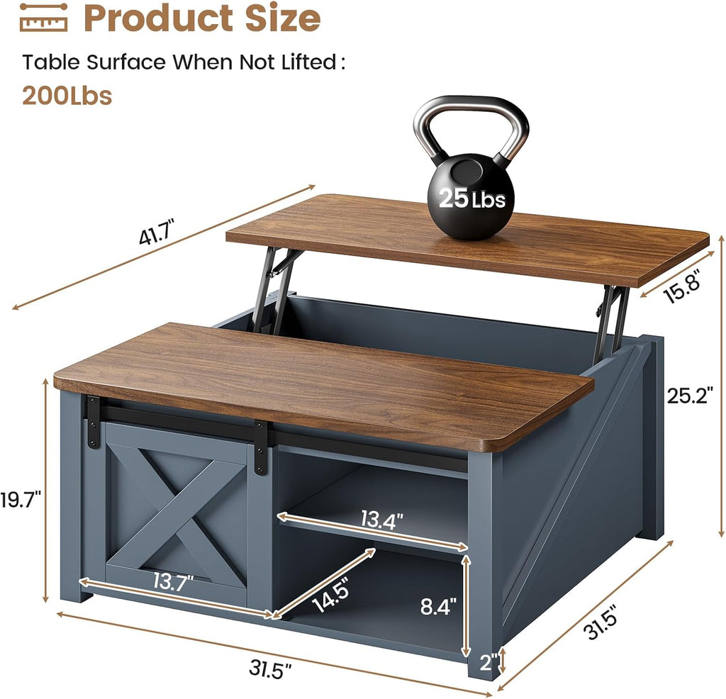 Square Lift Top Coffee Table Blue