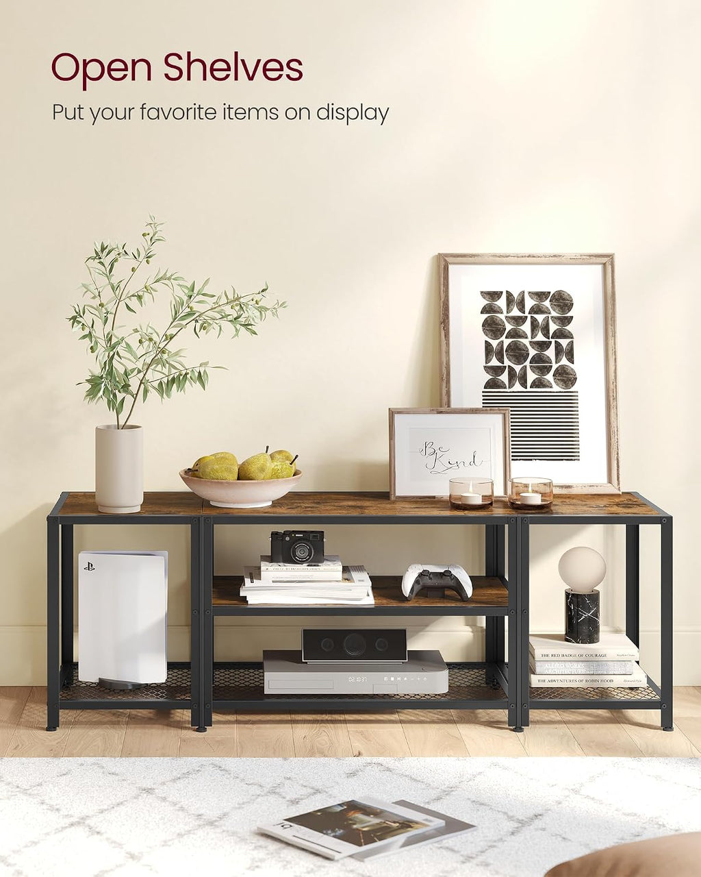 Industrial TV Stand Rustic Brown Black