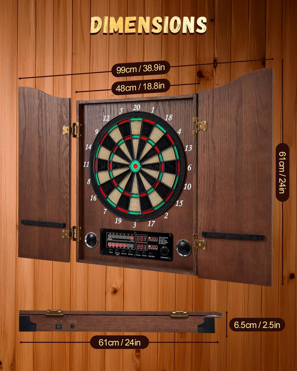 Electronic Soft Tip Dart Board Cabinet Set Coffee