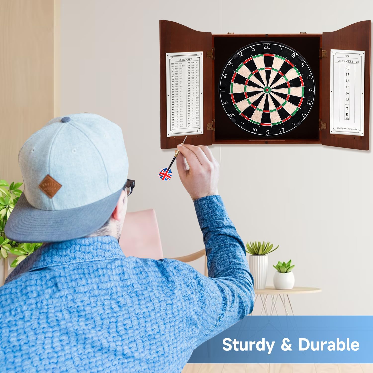 Pro Solid Wood Dartboard Cabinet Set Walnut