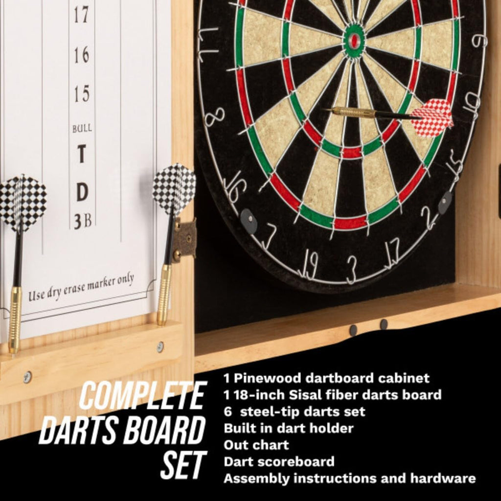 Pinewood Dart Board Cabinet Set