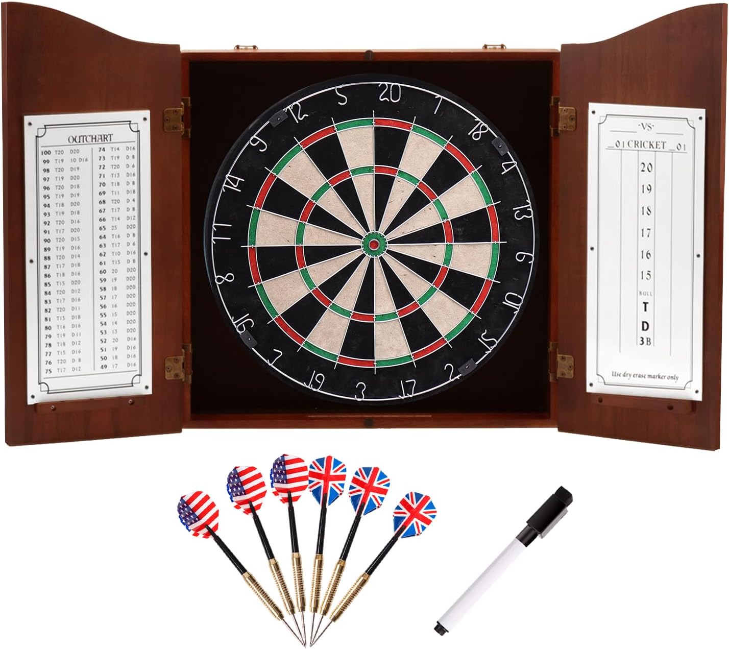 Pro Solid Wood Dartboard Cabinet Set Walnut