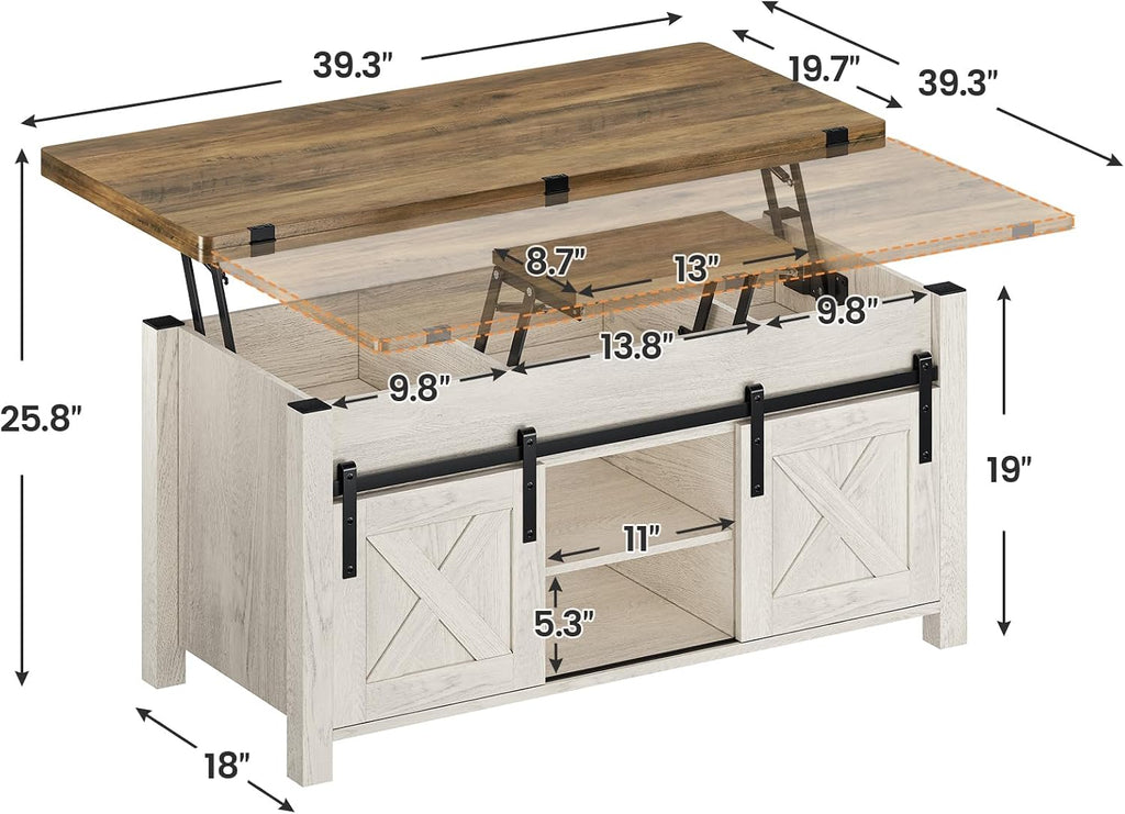 Farmhouse Lift Top Coffee Table Brown