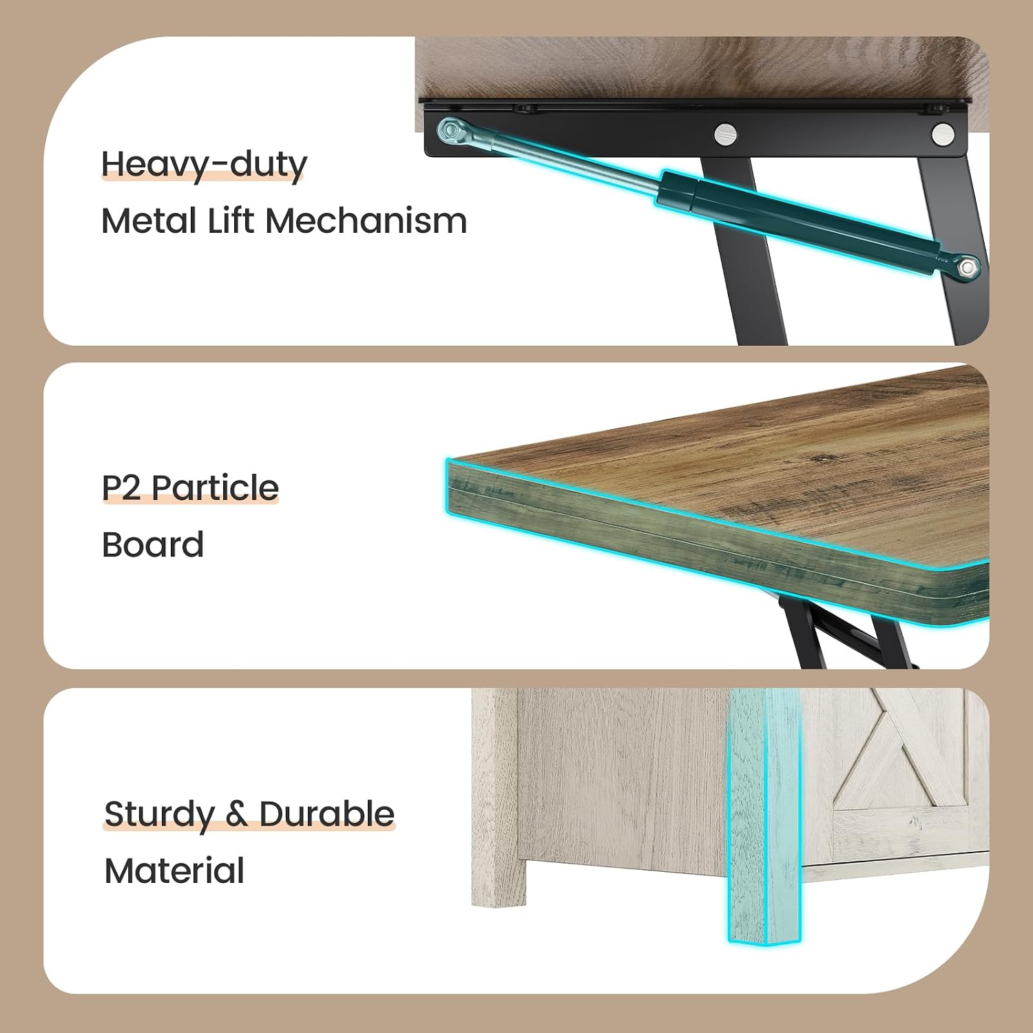 Farmhouse Lift Top Coffee Table Brown