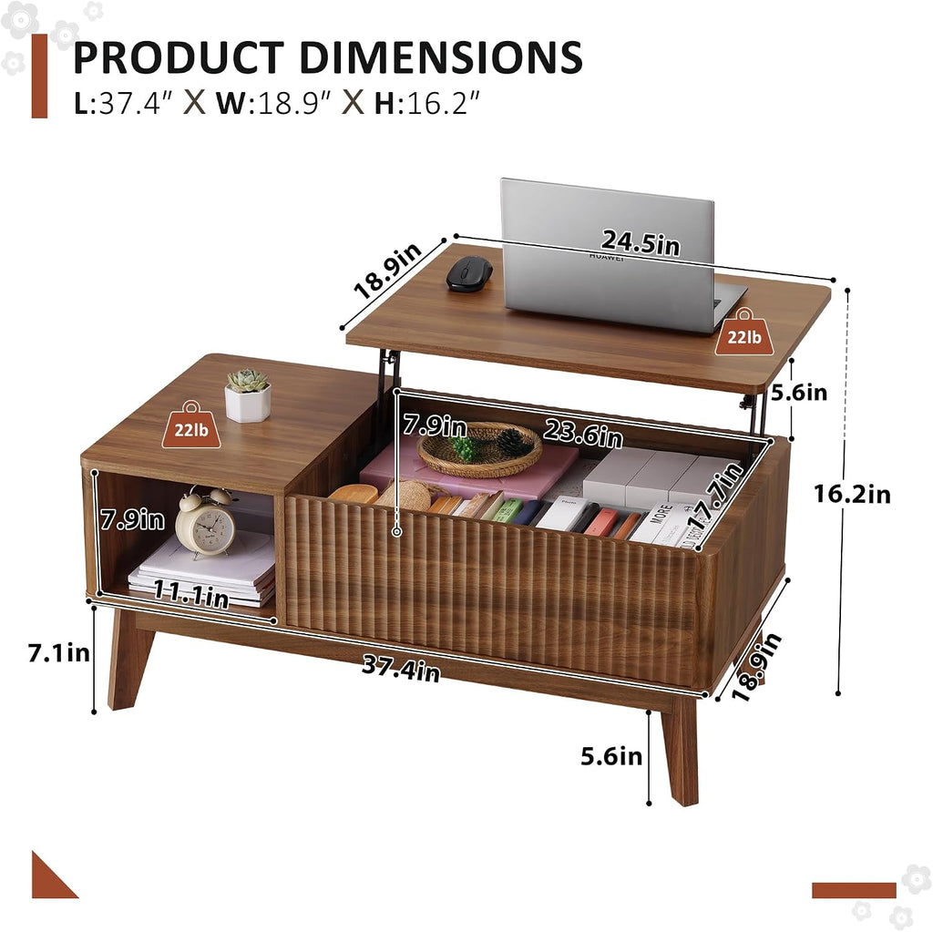 Fluted Lift Top Coffee Table Walnut