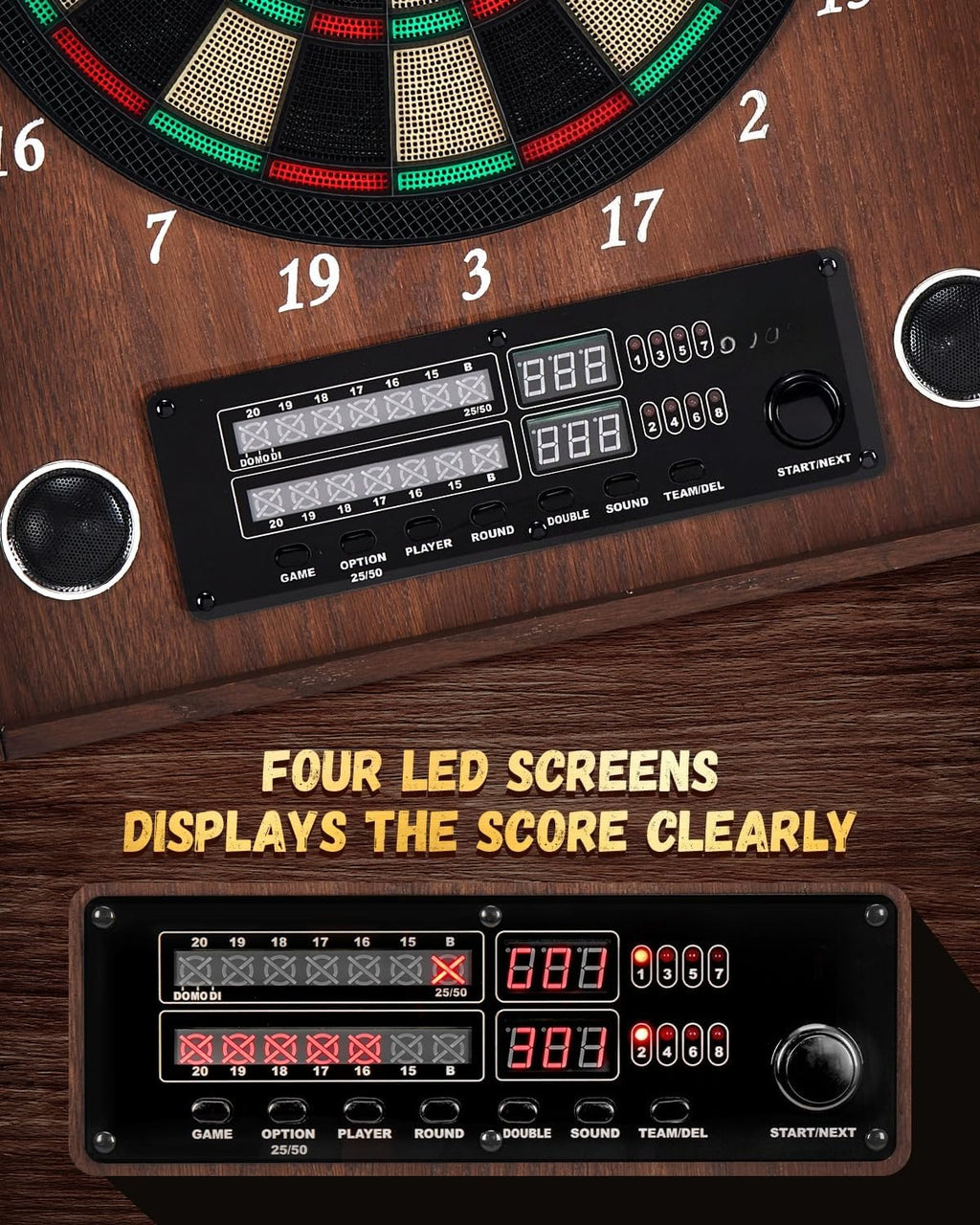 Electronic Soft Tip Dart Board Cabinet Set Coffee