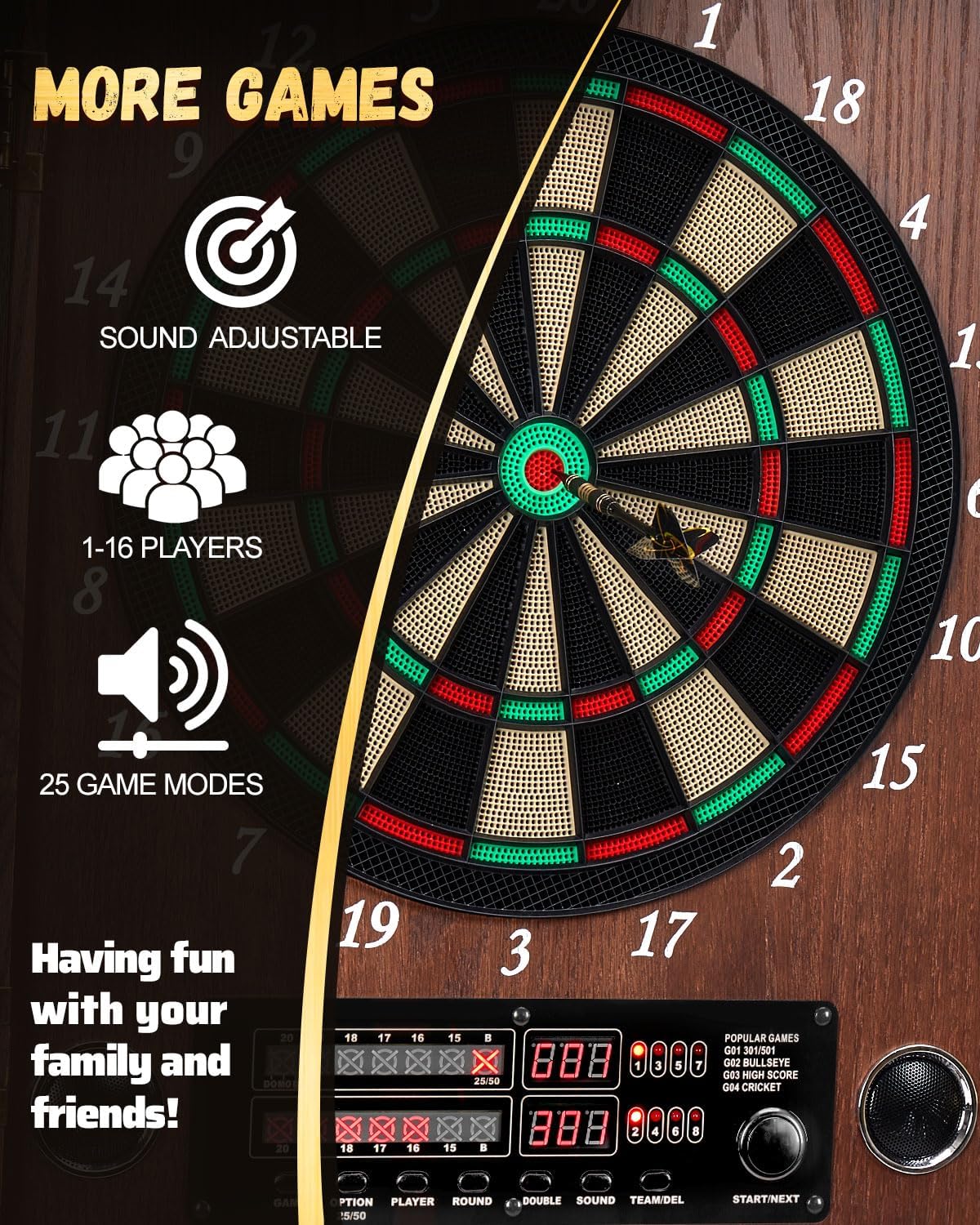Electronic Soft Tip Dart Board Cabinet Set Coffee