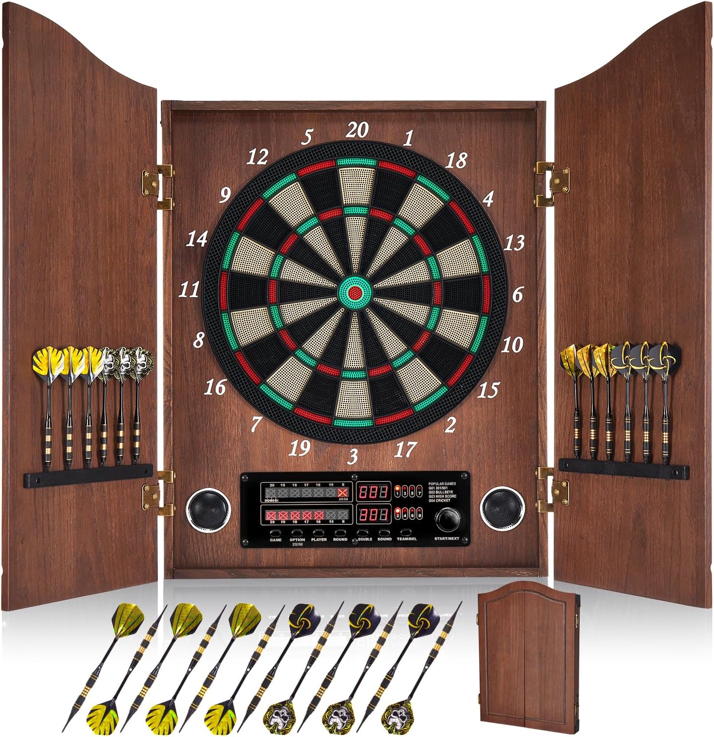 Electronic Soft Tip Dart Board Cabinet Set Coffee
