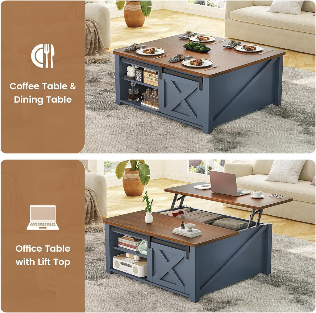 Square Lift Top Coffee Table Blue