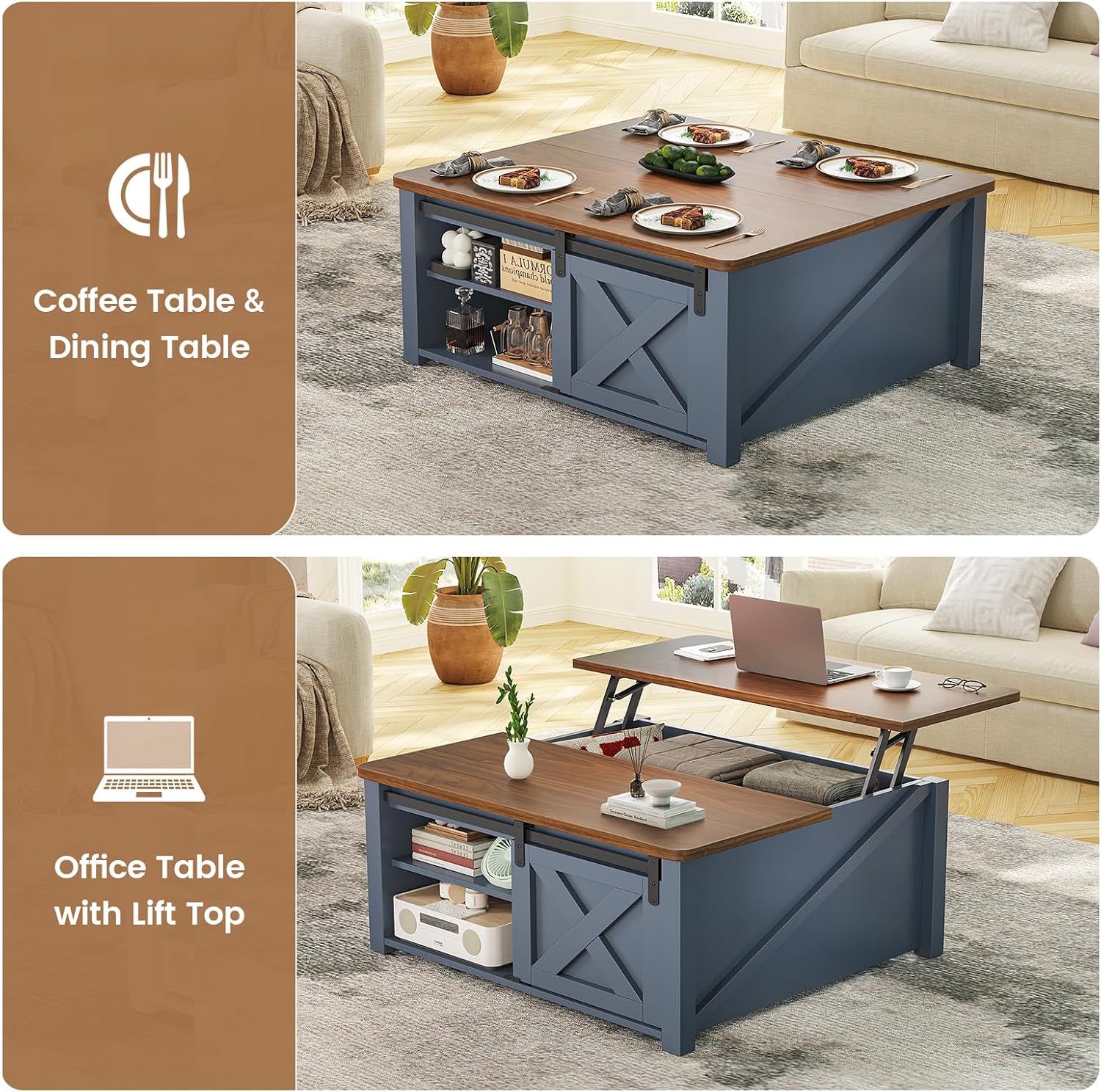 Square Lift Top Coffee Table Blue