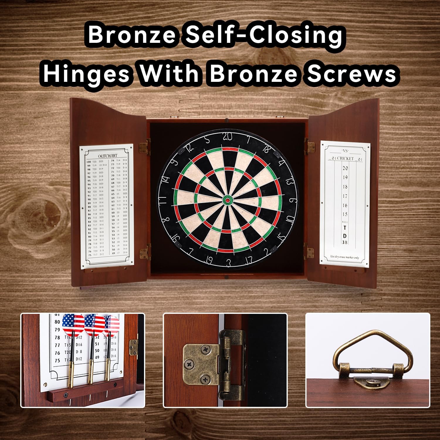 Pro Solid Wood Dartboard Cabinet Set Walnut