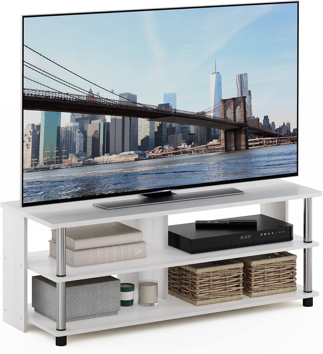 3-Tier Open Shelf TV Stand White Oak