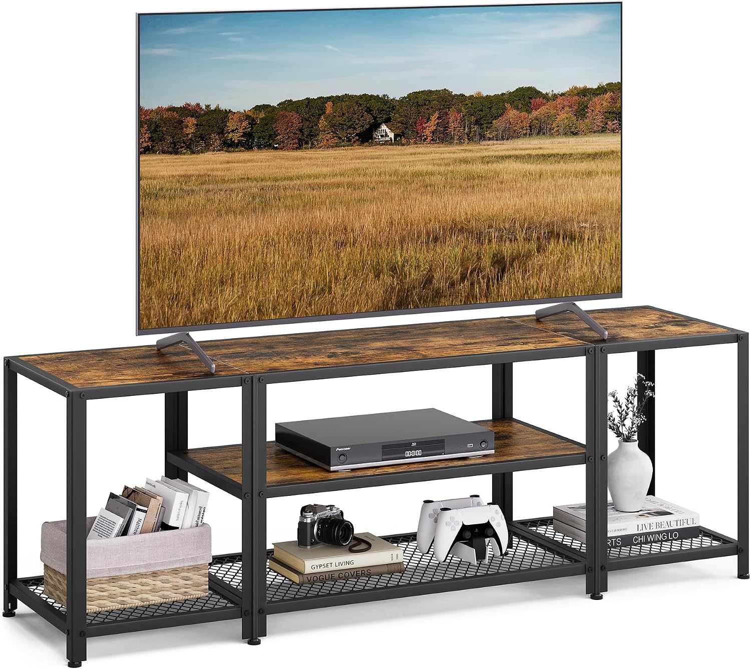 Industrial TV Stand Rustic Brown Black