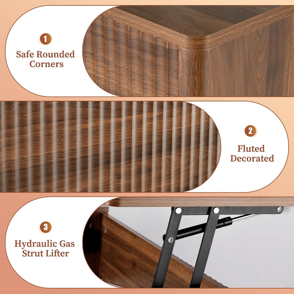Fluted Lift Top Coffee Table Walnut