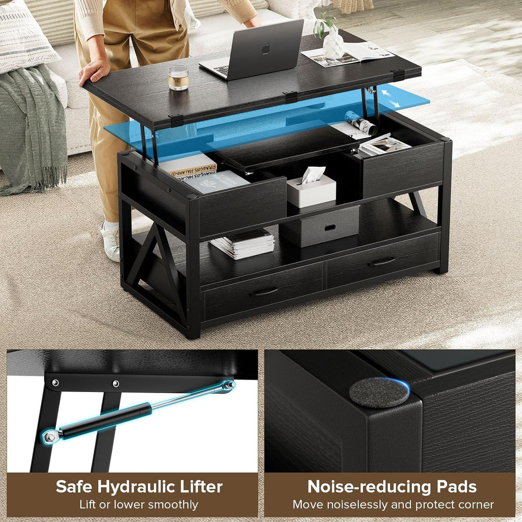 40 Inch Lift Top Coffee Table Black