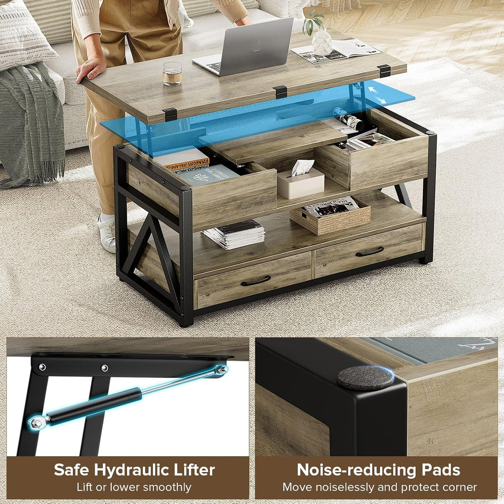 40 Inch Lift Top Coffee Table Grey
