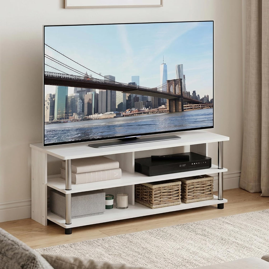 3-Tier Open Shelf TV Stand White Oak