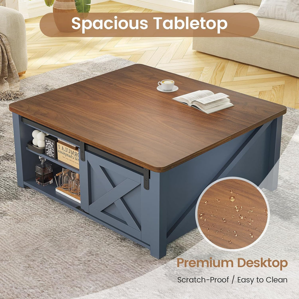 Square Lift Top Coffee Table Blue