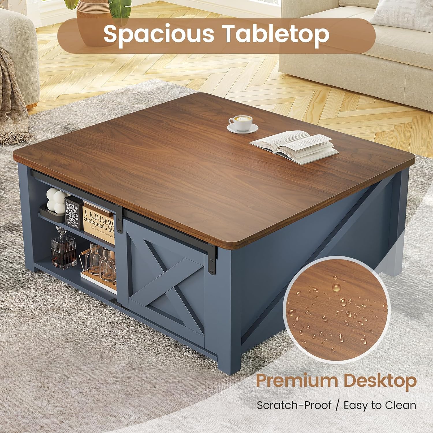 Square Lift Top Coffee Table Blue