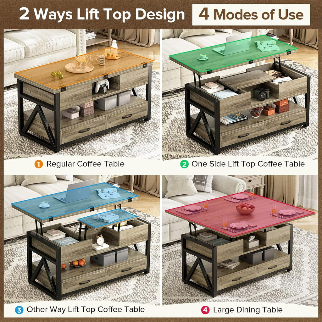 40 Inch Lift Top Coffee Table Grey