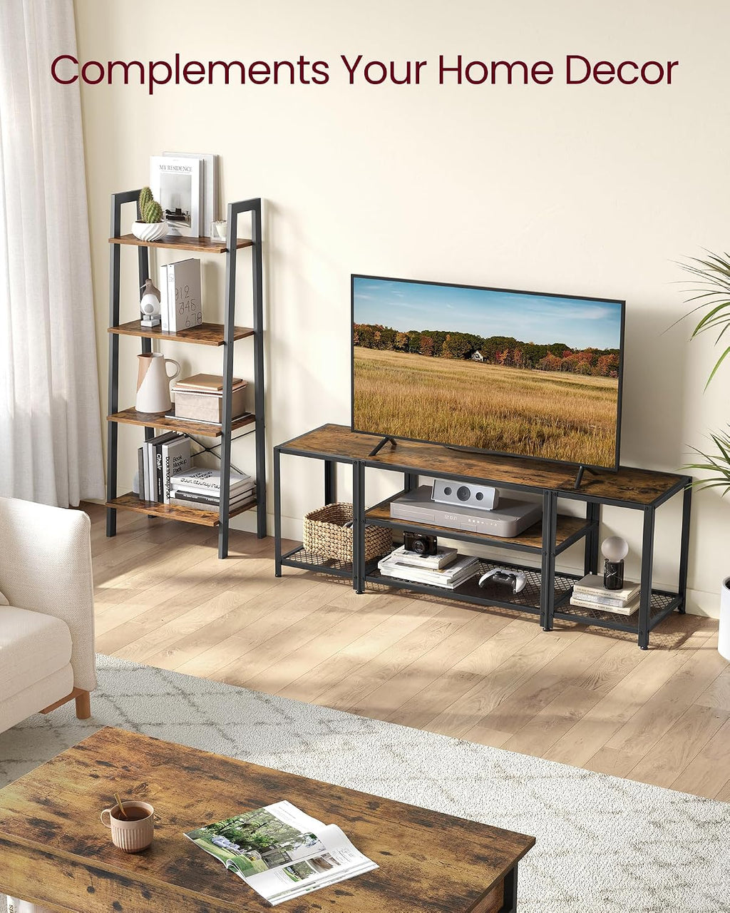 Industrial TV Stand Rustic Brown Black