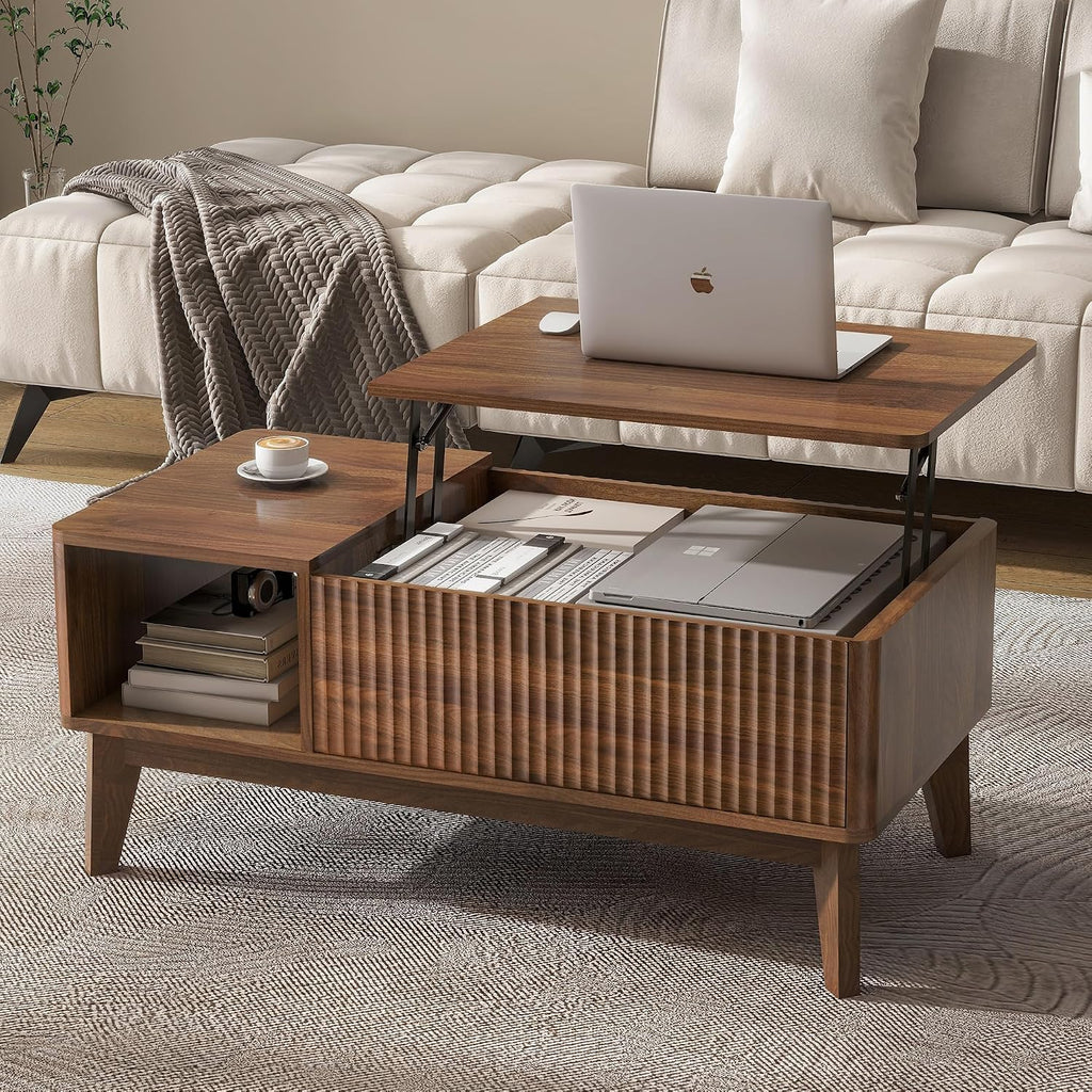 Fluted Lift Top Coffee Table Walnut