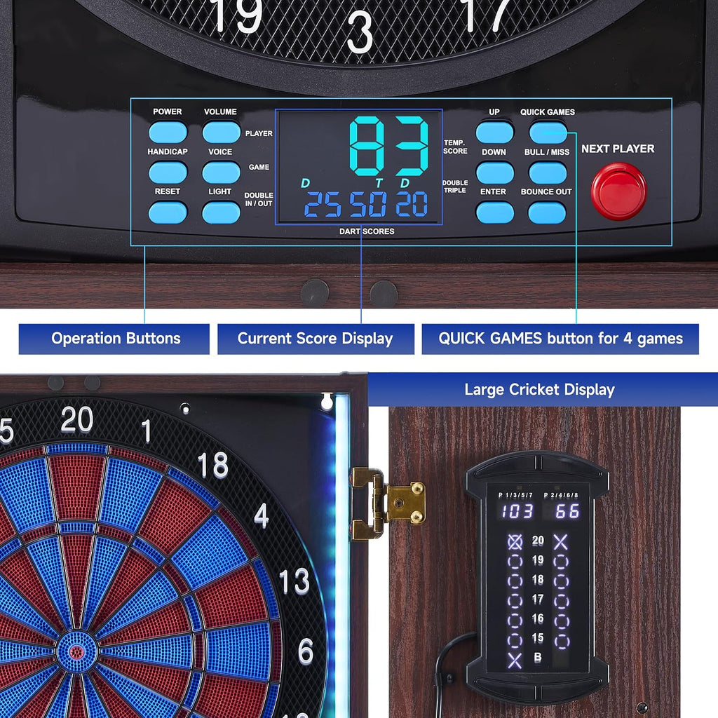 Soft Tip Dart Board Cabinet Set With Light Strips