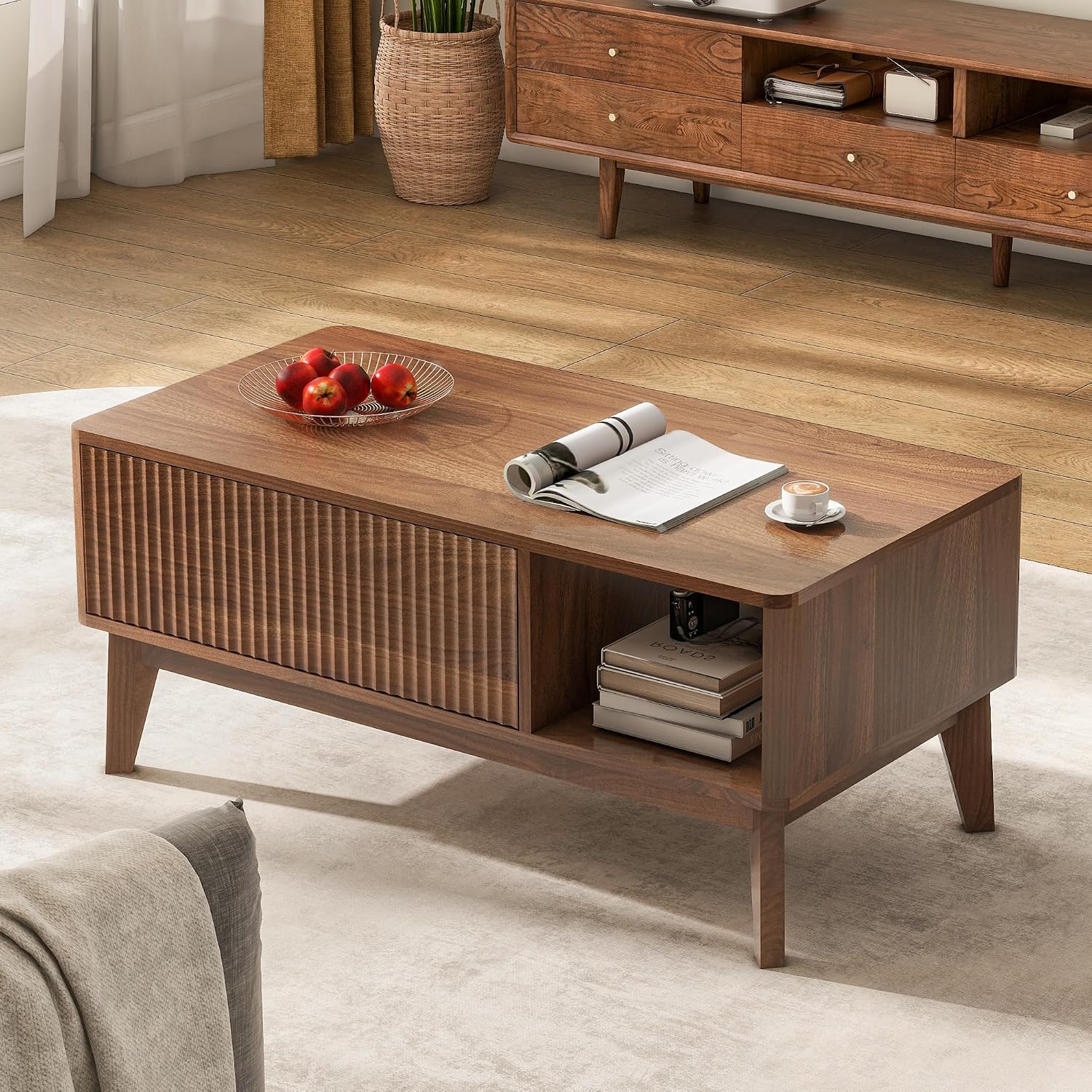 Fluted Lift Top Coffee Table Walnut