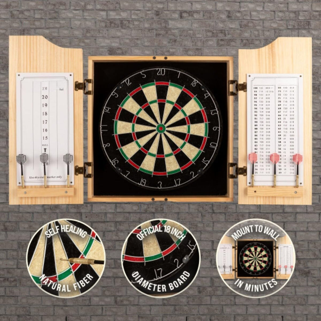 Pinewood Dart Board Cabinet Set
