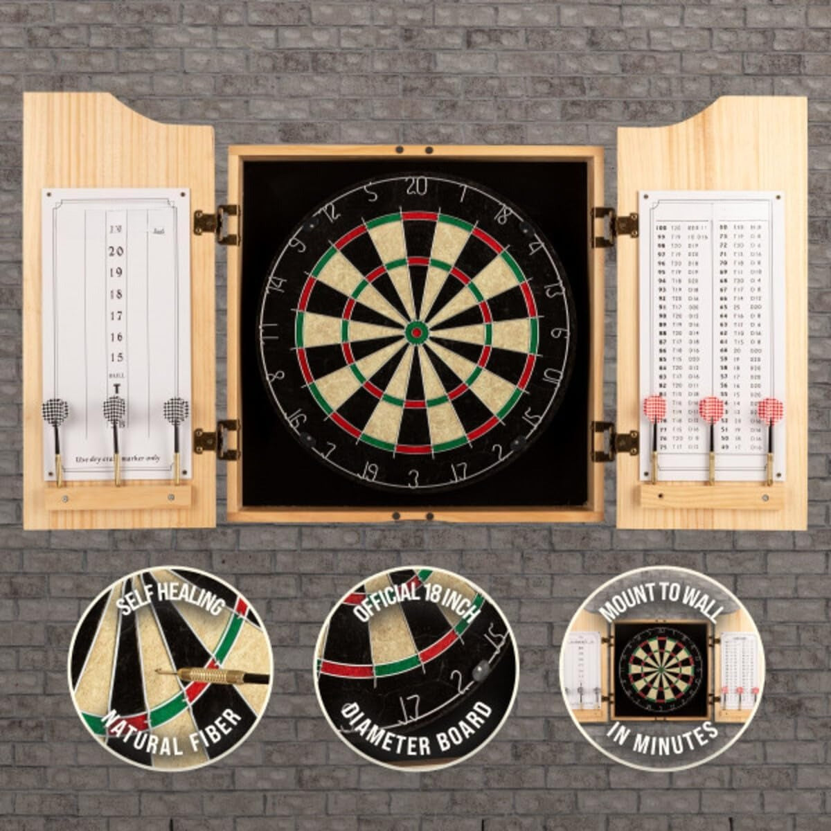 Pinewood Dart Board Cabinet Set