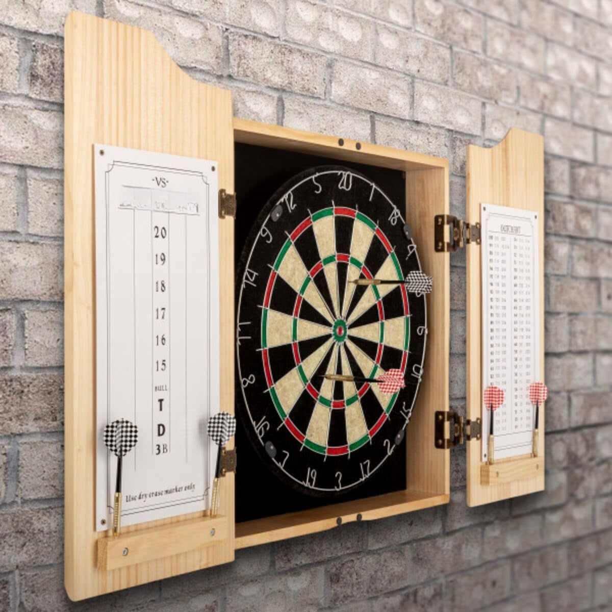 Pinewood Dart Board Cabinet Set